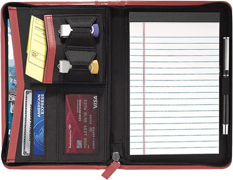 Gorbado Small Portfolio Organizer, A5 Zippered Business Portfolio, Junior Padfolio Folder Binder for Men Women,5 x 8 Writing Pad Included, Red - Image 2